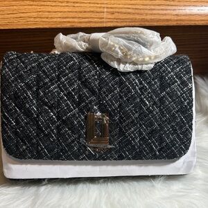 Karl Lagerfeld Black and White Tweed Clutch
